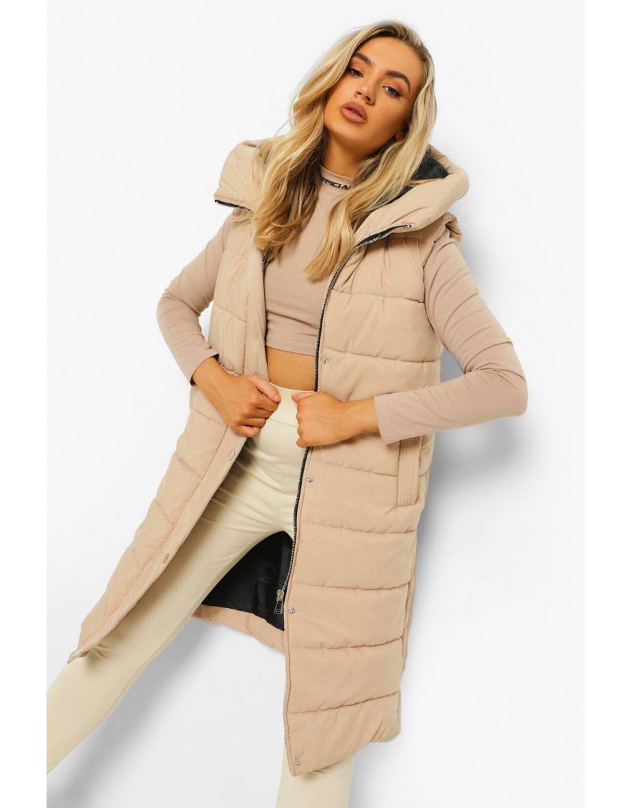 Longline Hooded Gilet - stone - 3