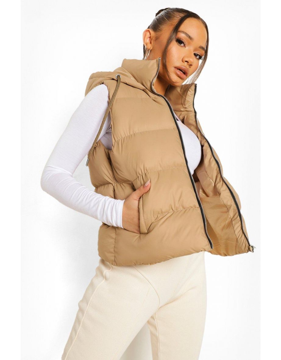 Hooded Padded Gilet - beige