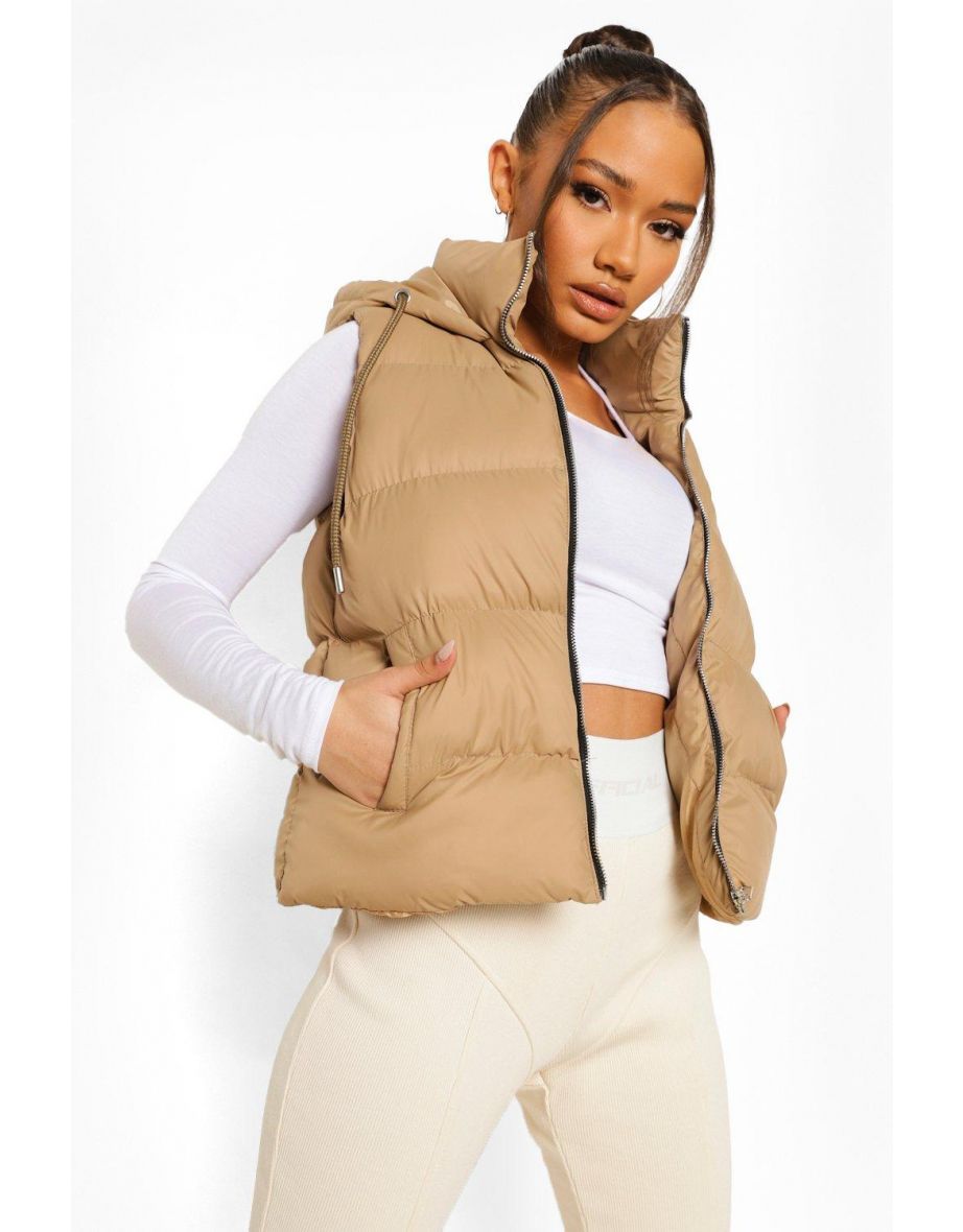 Hooded Padded Gilet - beige - 3
