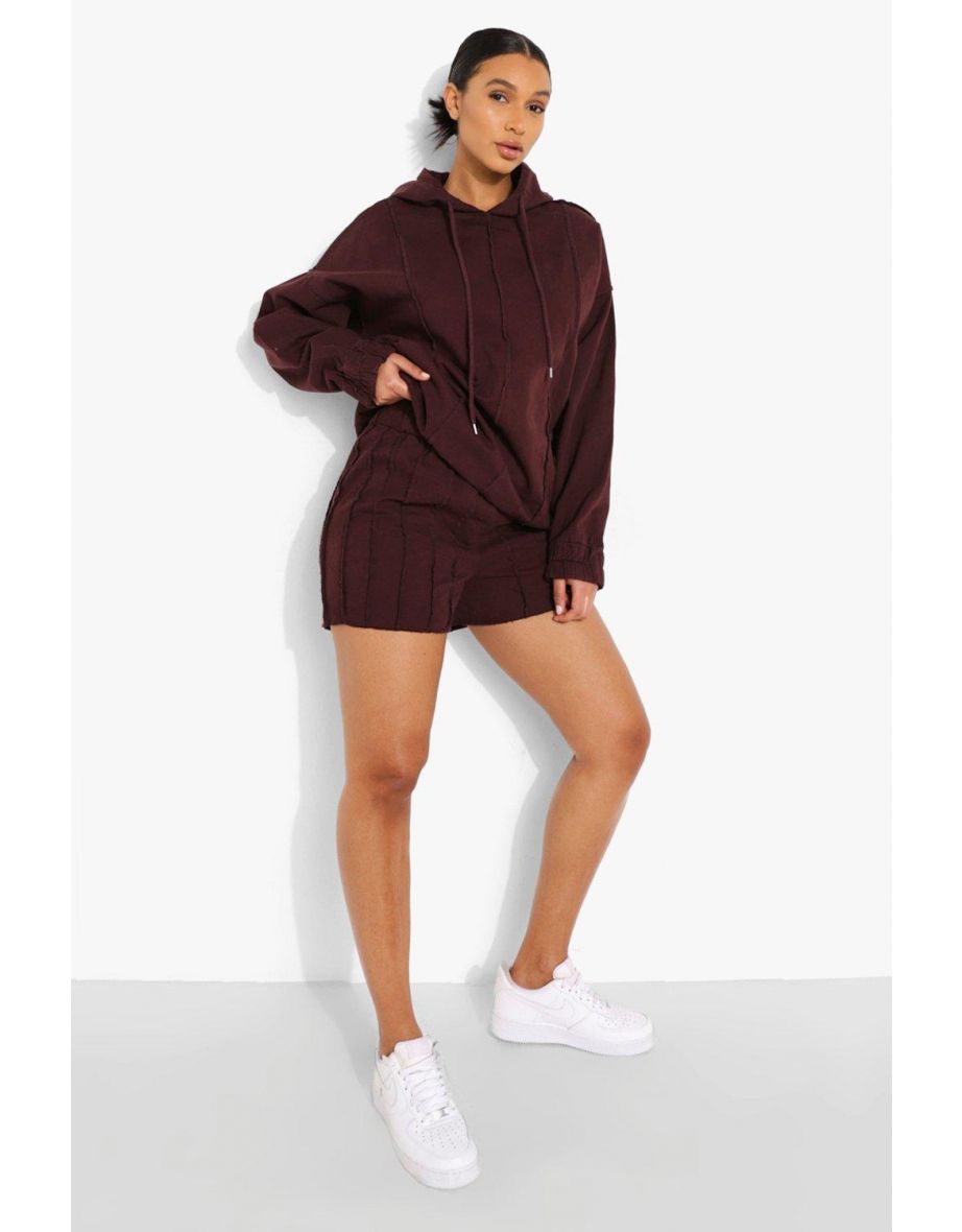 Exposed Seam Denim Shorts - chocolate