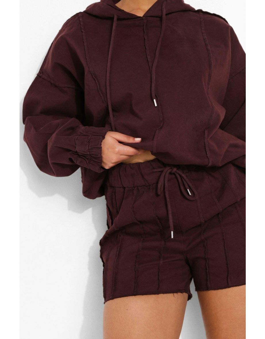 Exposed Seam Denim Shorts - chocolate - 3