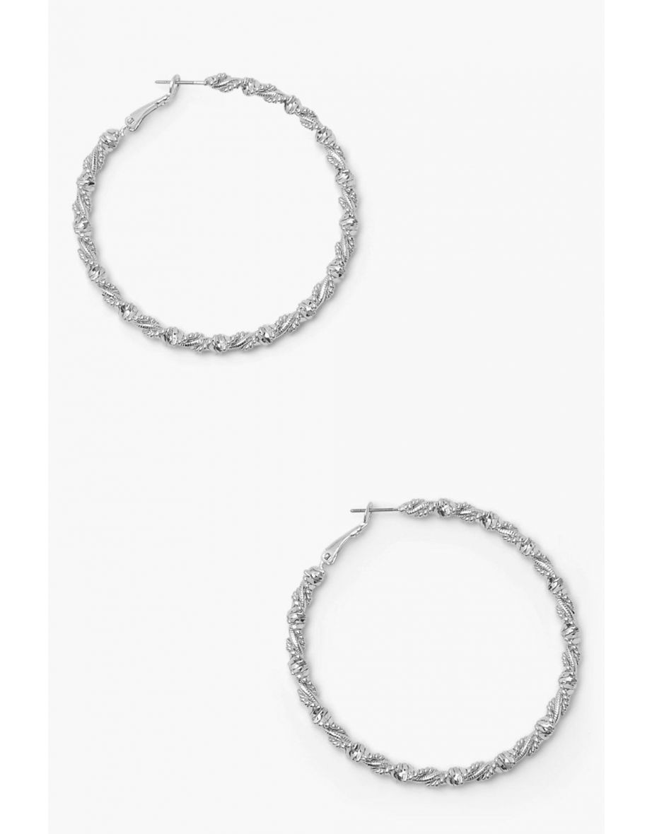 Wrapped Twisted Hoop Earrings - silver