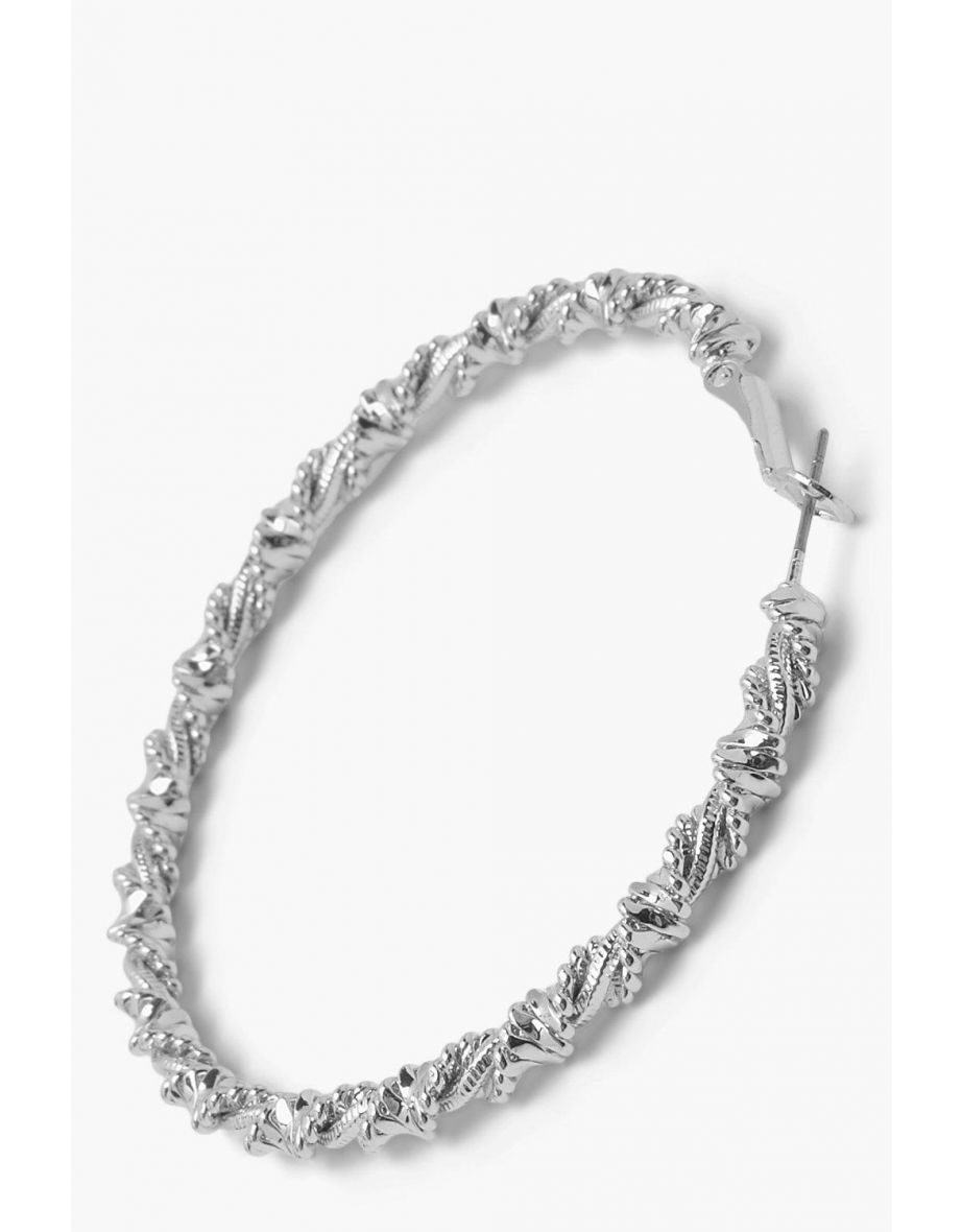Wrapped Twisted Hoop Earrings - silver - 1