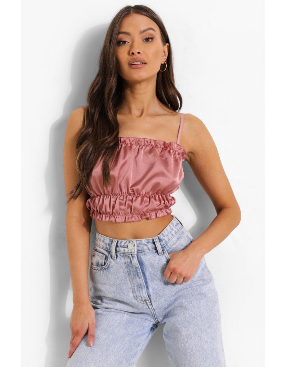 Strappy Satin Ruched Waist Crop - mauve