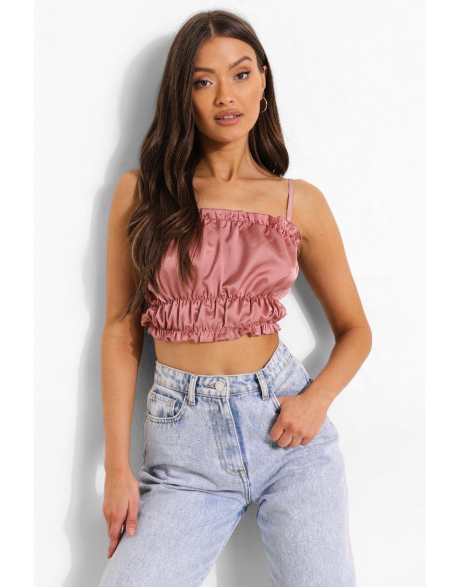 Strappy Satin Ruched Waist Crop - mauve - 3