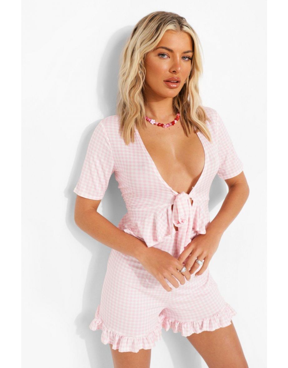 Gingham Ruffle Hem Flippy Shorts - pink - 3