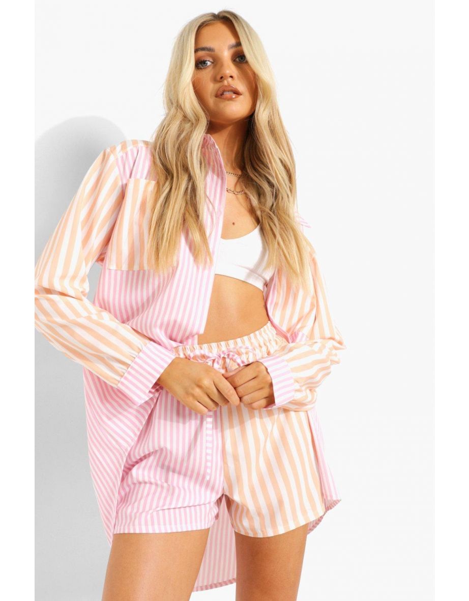 Contrast Stripe Relaxed Fit Shorts - pink