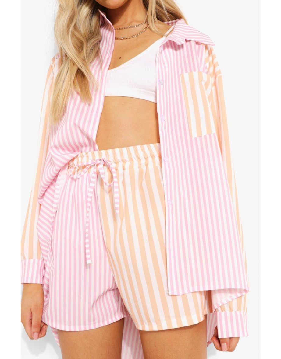 Contrast Stripe Relaxed Fit Shorts - pink - 3