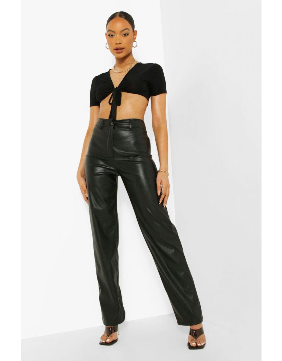 Shop Wide Leg Leather Look Trousers black Online in United Arab Emirates VogaCloset