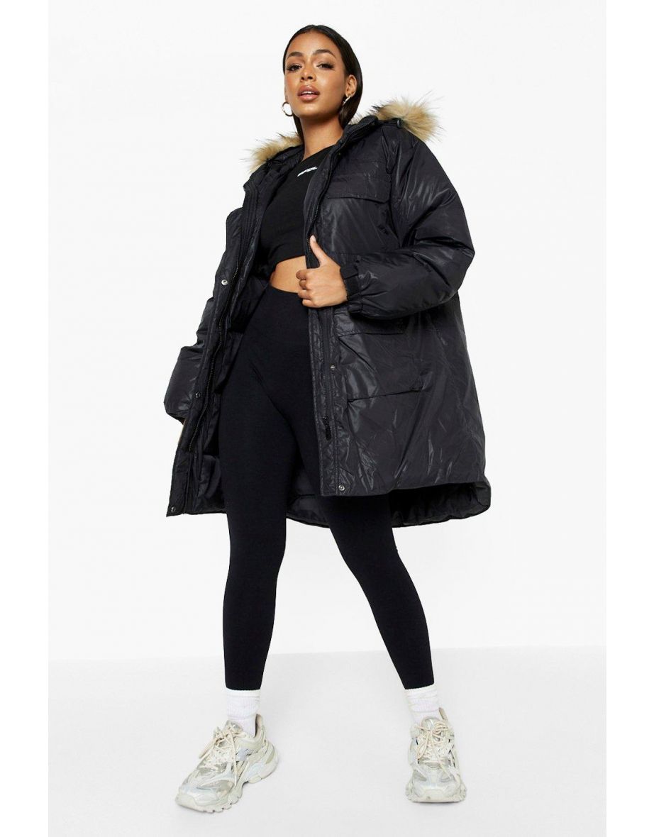 Faux Fur Hooded Parka - black