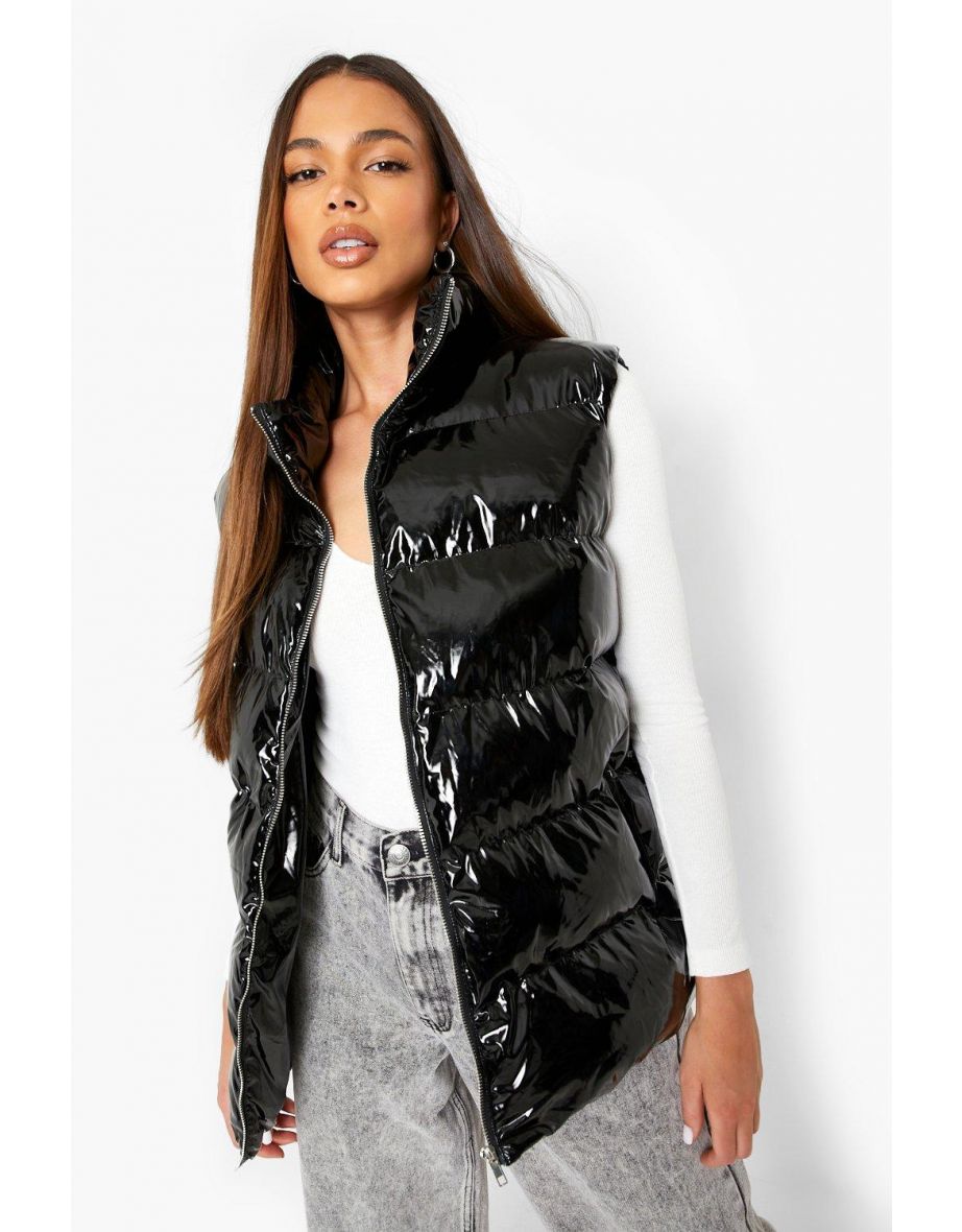 High Shine Oversized Gilet - black