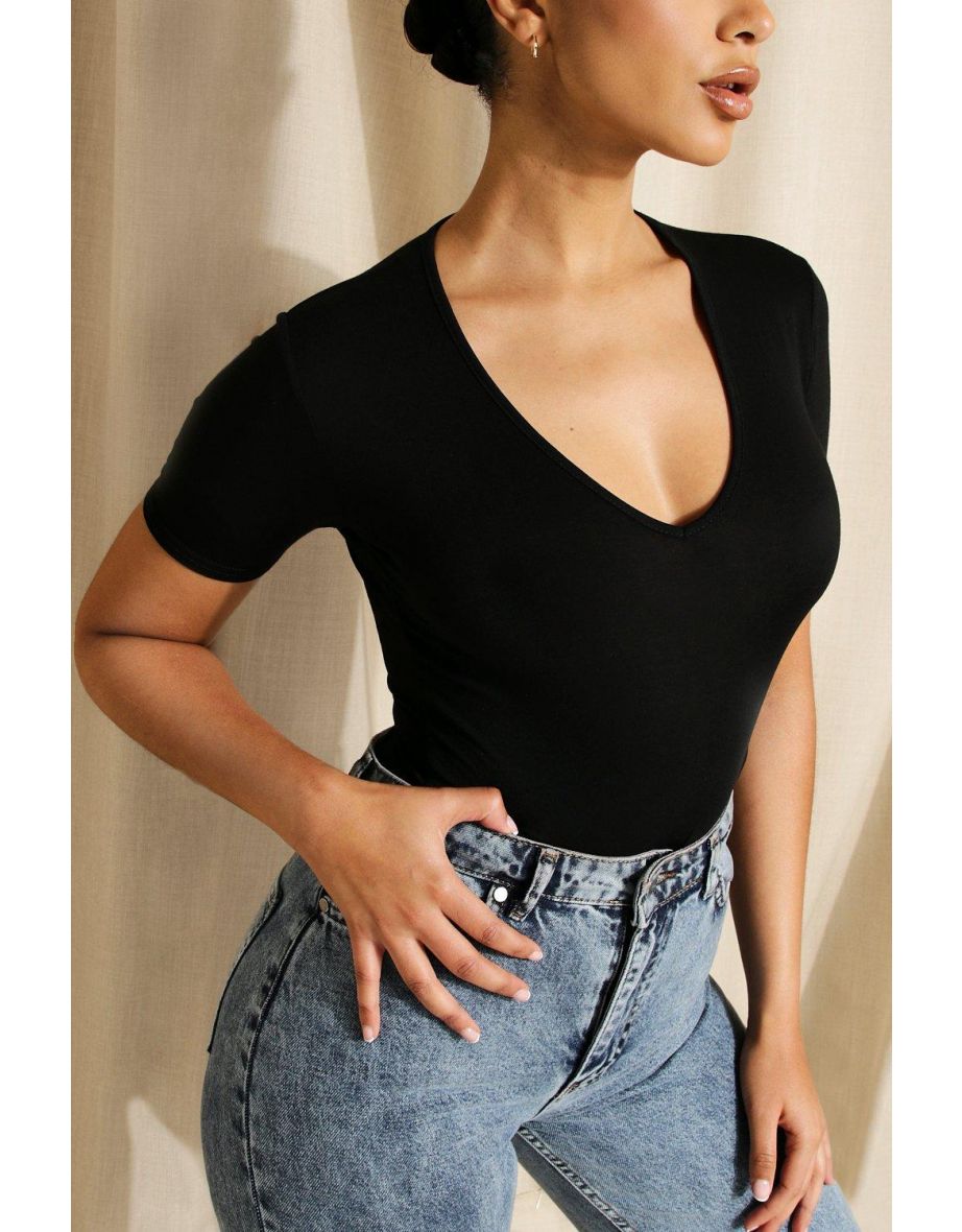 Basic V Neck Bodysuit - black - 3
