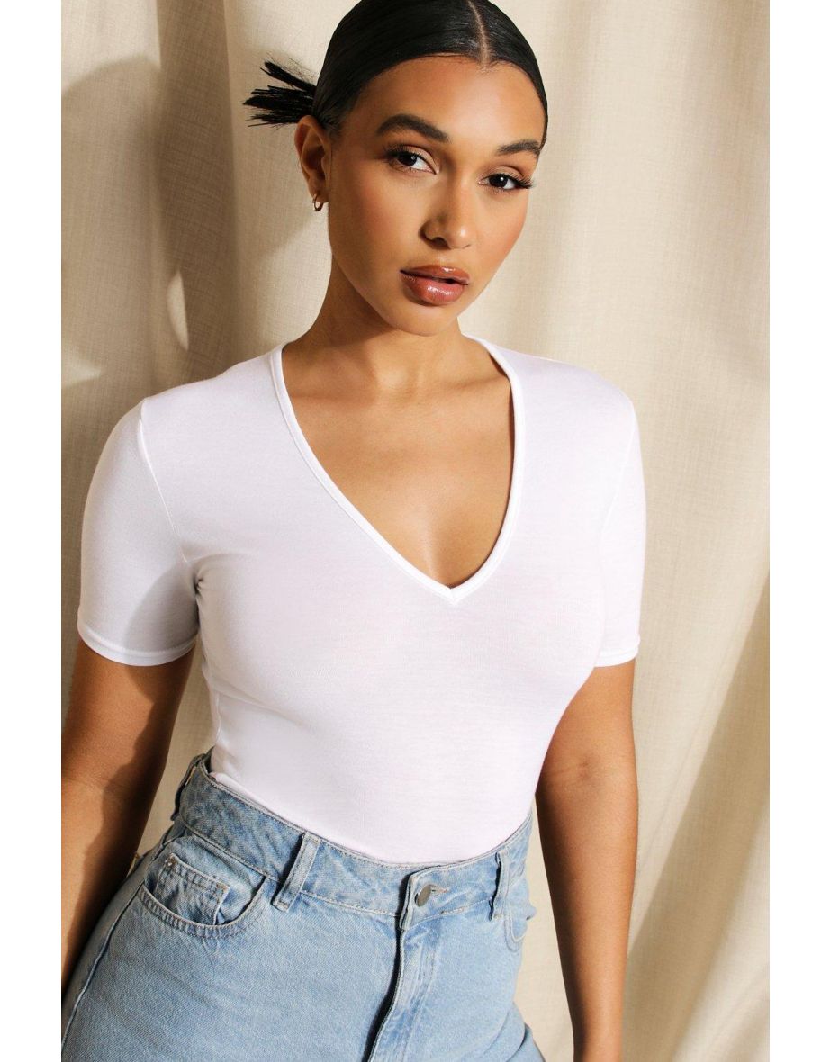 Basic V Neck Bodysuit - white - 3