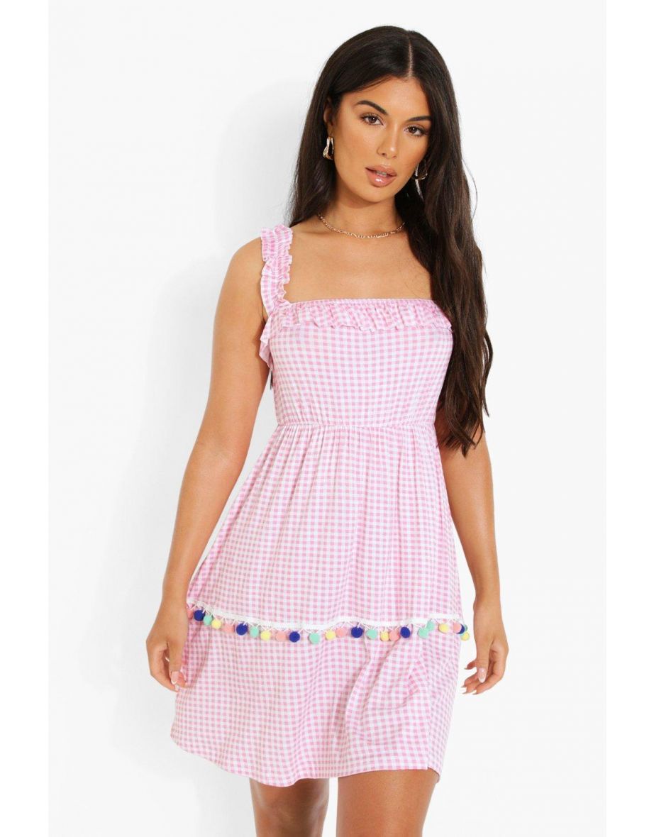 gingham pom pom dress