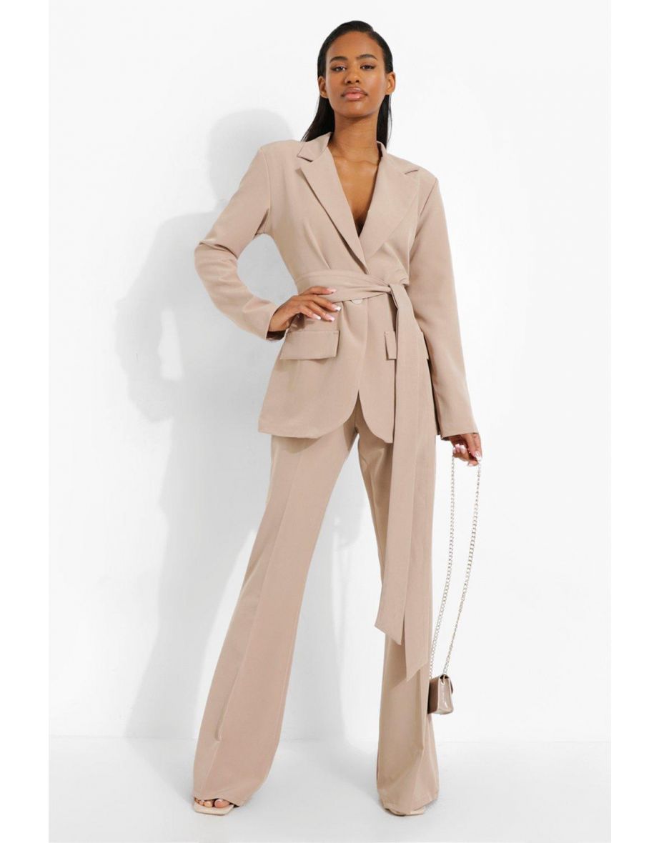 Obi Tie Waist Tailored Blazer - camel - 3