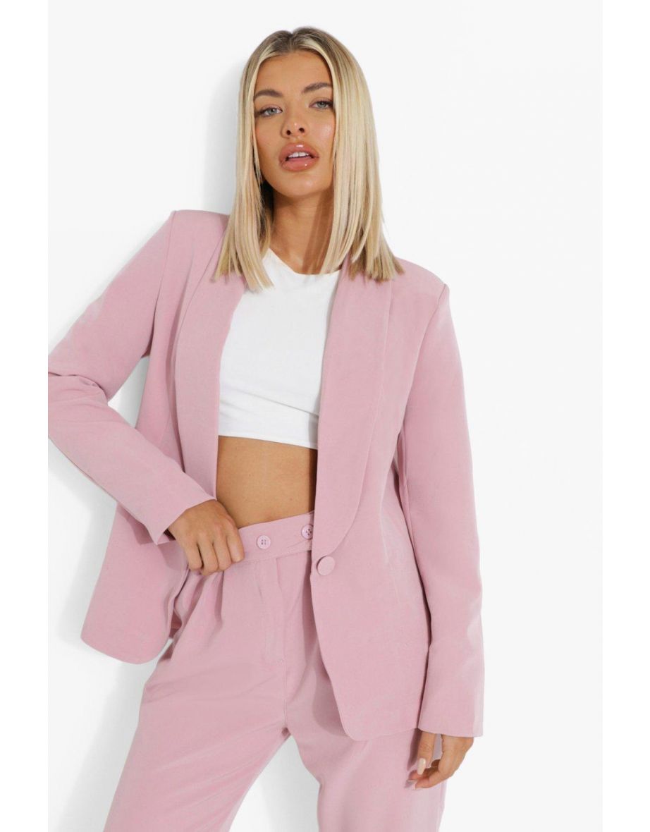 Plunge Collar Tailored Fitted Blazer - rose