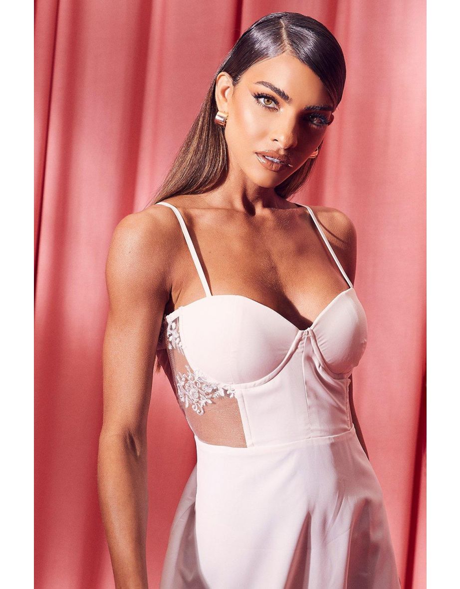 Contrast Lace Corset Midi Dress - white - 3