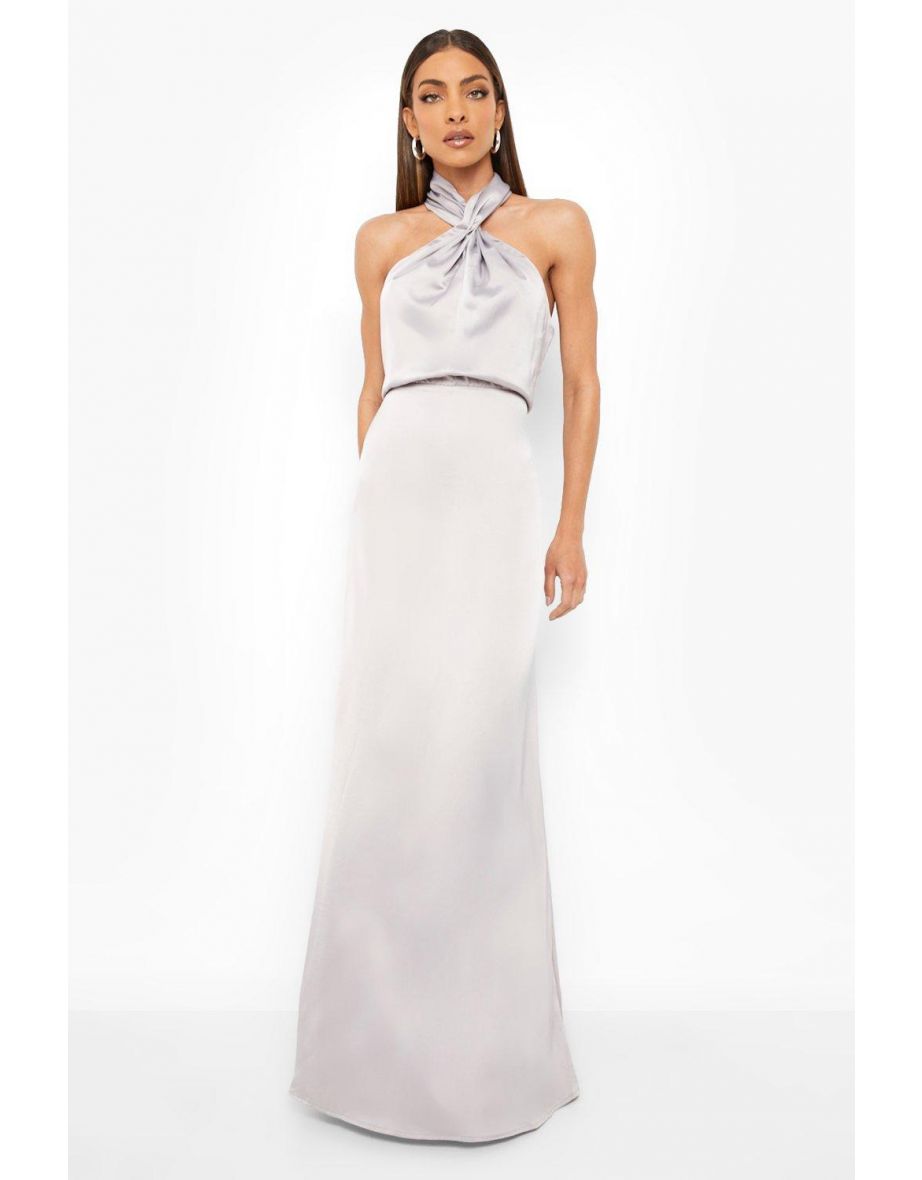 Light grey maxi bridesmaid dress online