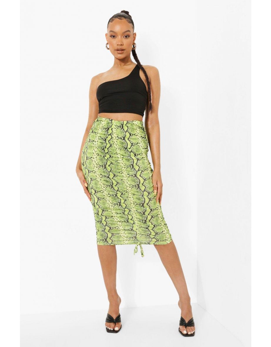 snake print ruched skirt