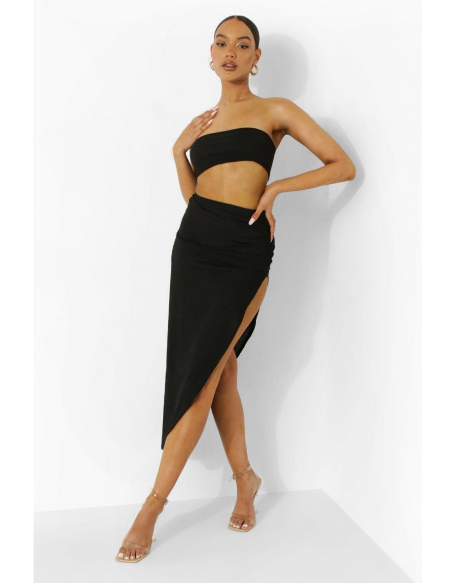 Ruched Side Rib Maxi Skirt - black