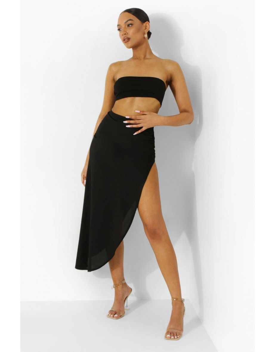 Ruched Side Rib Maxi Skirt - black - 3