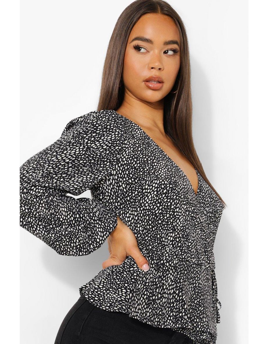 Polka Dot V Neck Blouse - black - 3