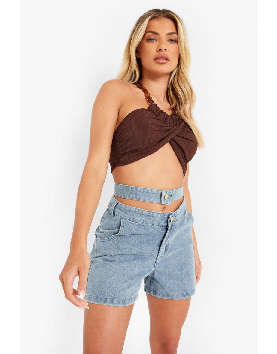 V Front Thong Back Boyfriend Denim Short - vintage blue - 3