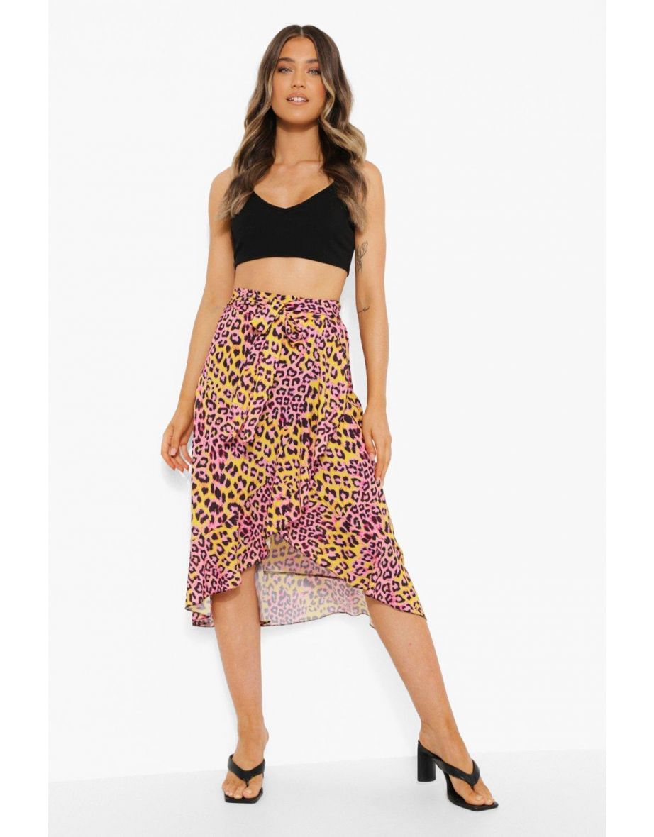 leopard print wrap frill skirt