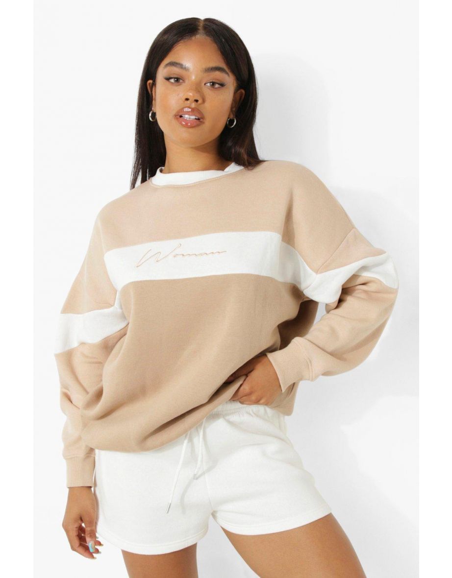 Woman Colour Block Oversized Sweater - taupe