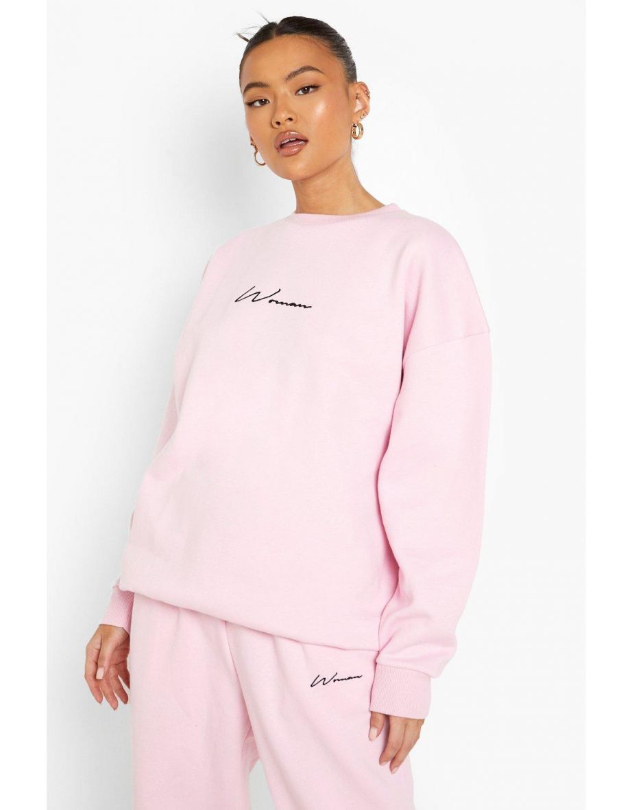 Oversized Embroidered Woman Sweater - pale pink