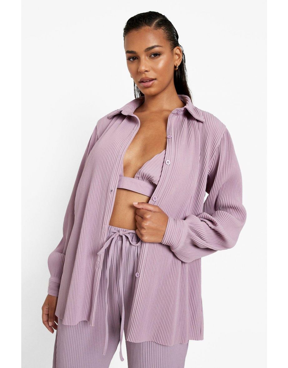 Premium Plisse Relaxed Fit Shirt - lilac