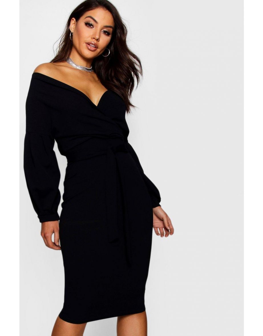 Recycled Off The Shoulder Wrap Midi Dress - berry - 3