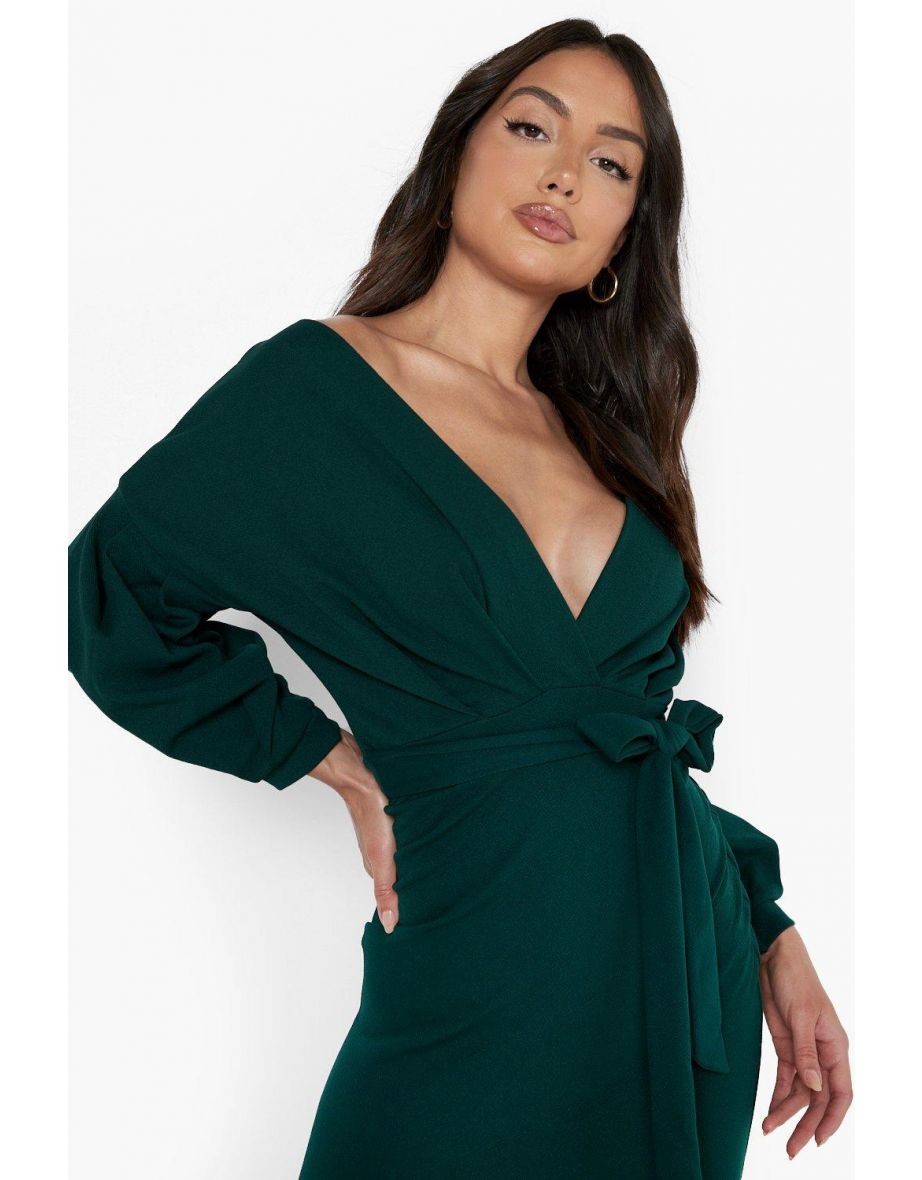 Recycled Off The Shoulder Wrap Midi Dress - emerald - 3