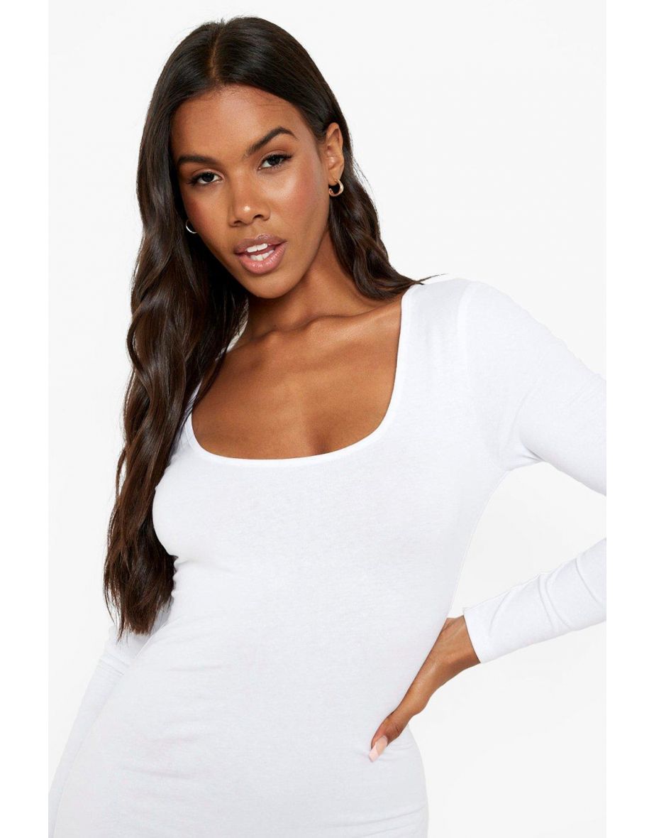 Long Sleeve Scoop Neck Unitard - white - 3