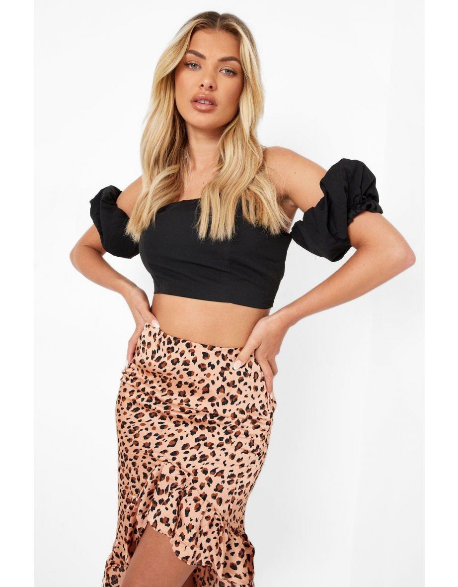 Leopard Satin Frill Hem Midi Skirt - peach - 3