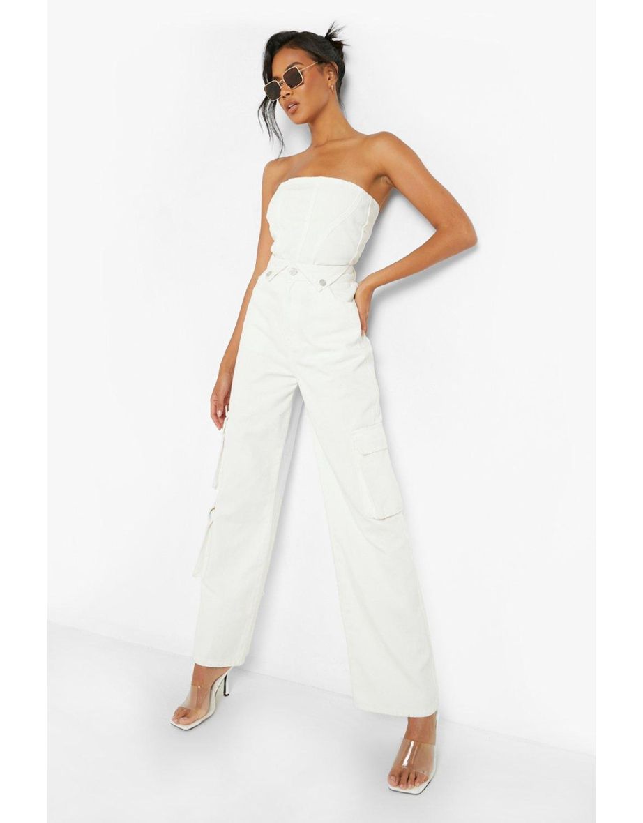 Madison Beer Seam Detail Longline Corset Top - off white - 3