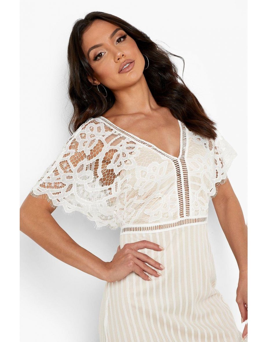 Boutique All Over Lace Bodycon Midi Dress - white - 3