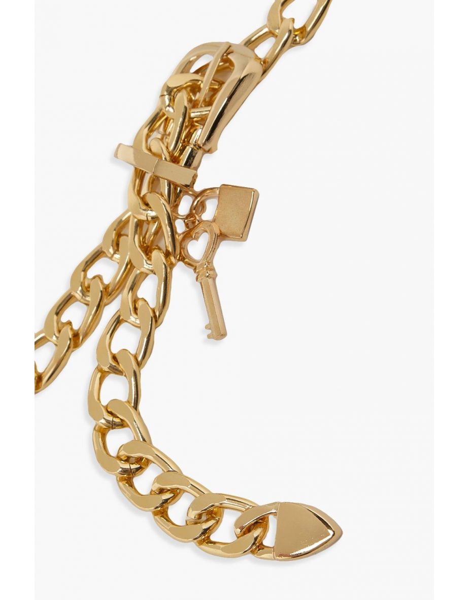 Chunky Chain Buckle Belt With Key - gold - 2