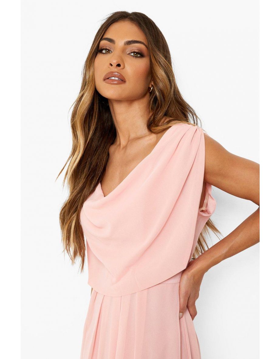 Draped Cowl Neck Maxi Dress - rose - 3