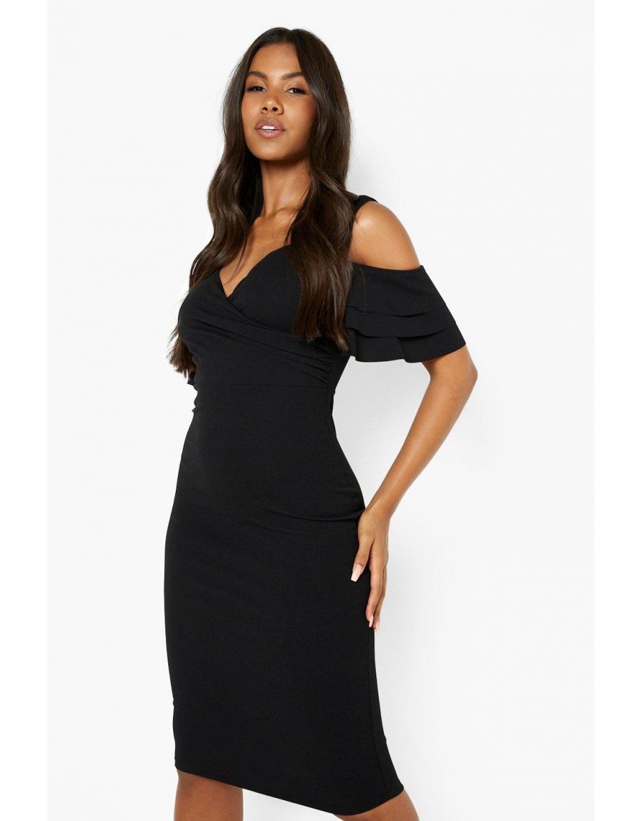 Black cold 2025 shoulder midi dress