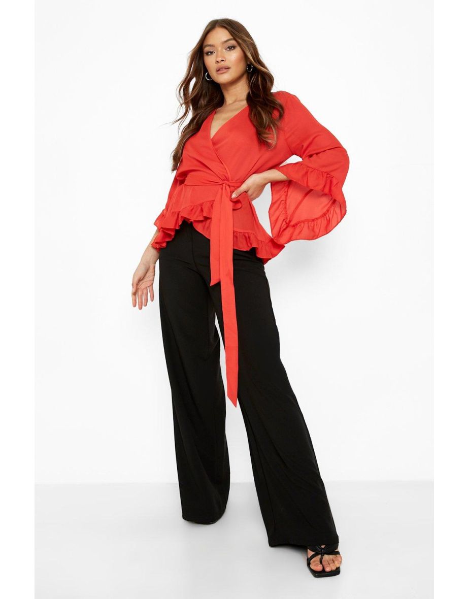 Ruffle hem wrap blouse deals