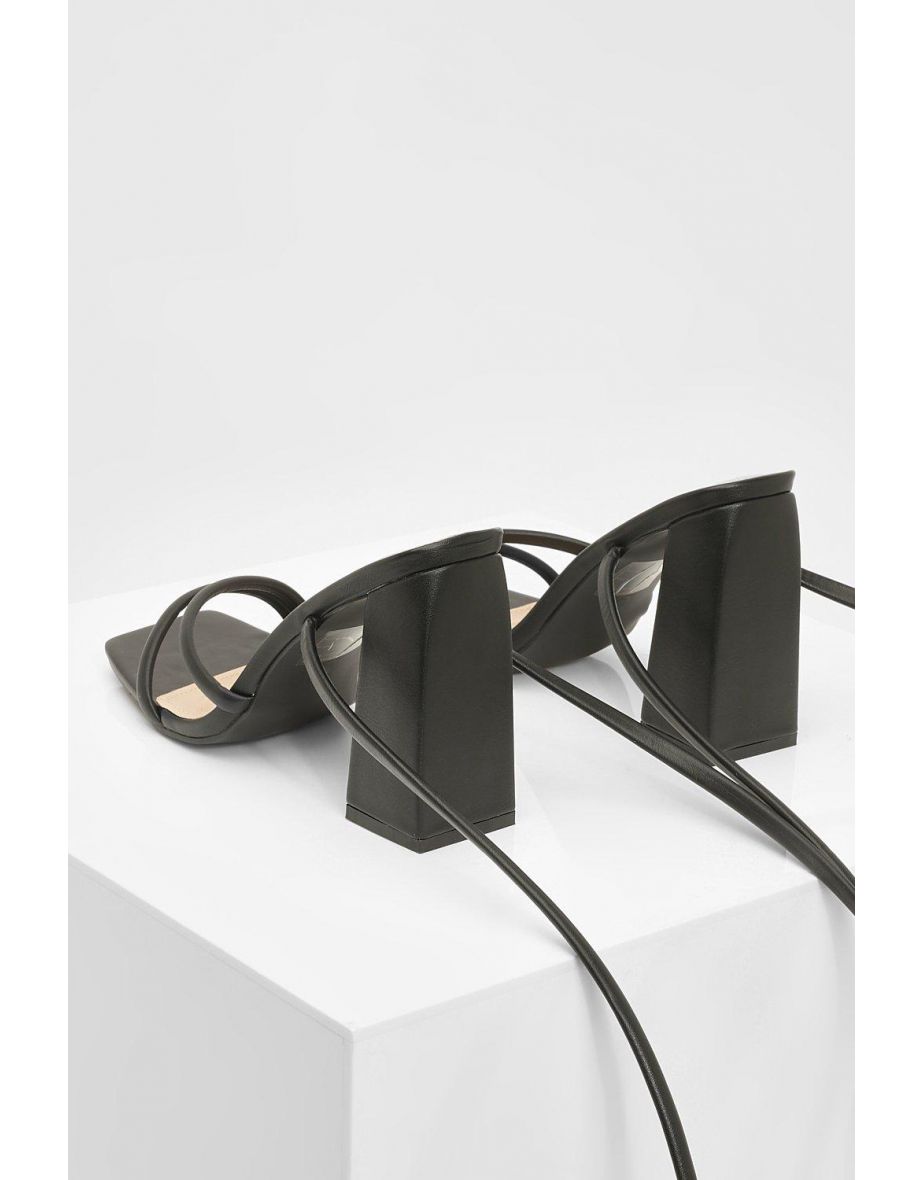 Block Heel Square Toe Strappy Heels - black - 3