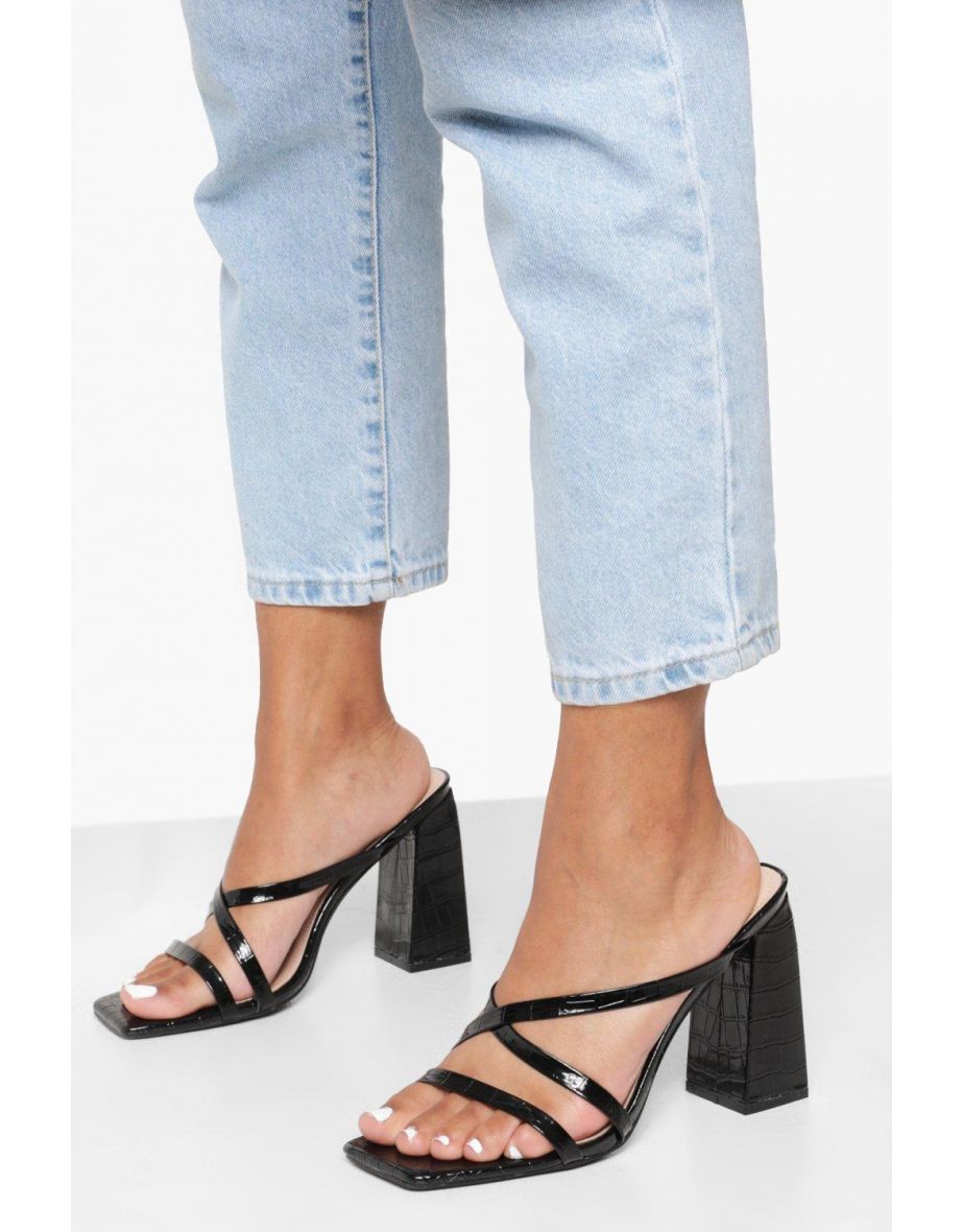 Shop Wide Fit Square Toe Block Heel Mules black Online in Bahrain VogaCloset