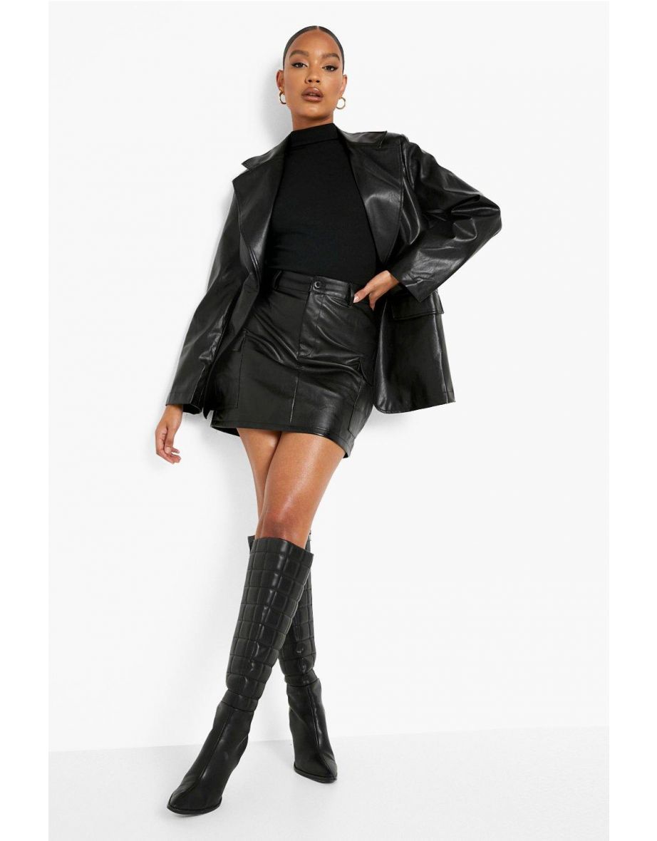 Cargo Pocket Leather Look Mini Skirt - black