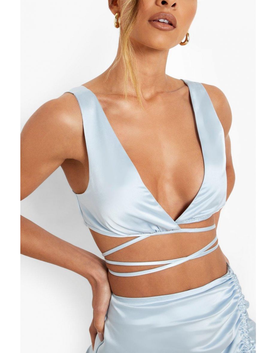 Madison Beer Satin Strappy Top & Ruched Skirt Co-Ord - blue - 3