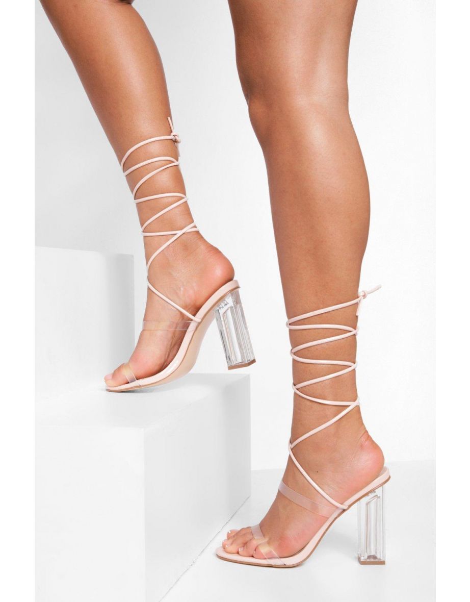 Wide Fit Super Skinny Strap Clear Heels - nude