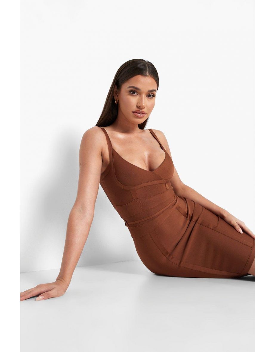 Bandage Tie Detail Mini Dress - chocolate - 3