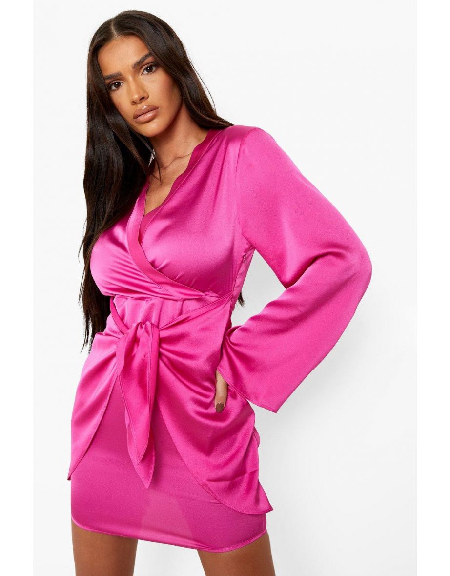 Satin Knot Front Shift Dress - raspberry