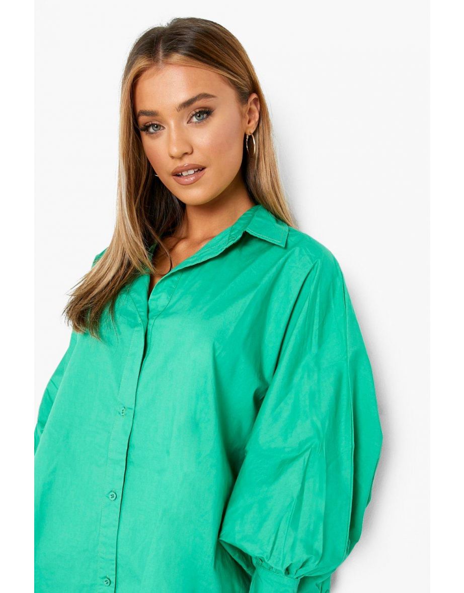 فستان قميص بأكمام بالون باتوينغ واسعة - أخضر - 3