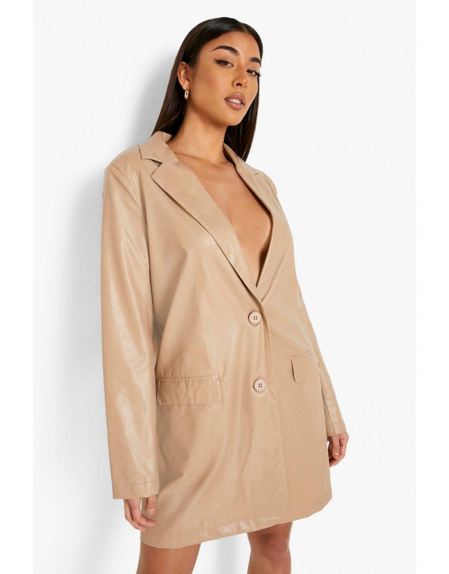 Pu Oversized Blazer Dress - stone